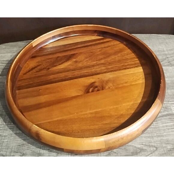 Round Serving Tray Acacia Wood serving bread appetizer platter barware 15 " - Picture 1 of 6